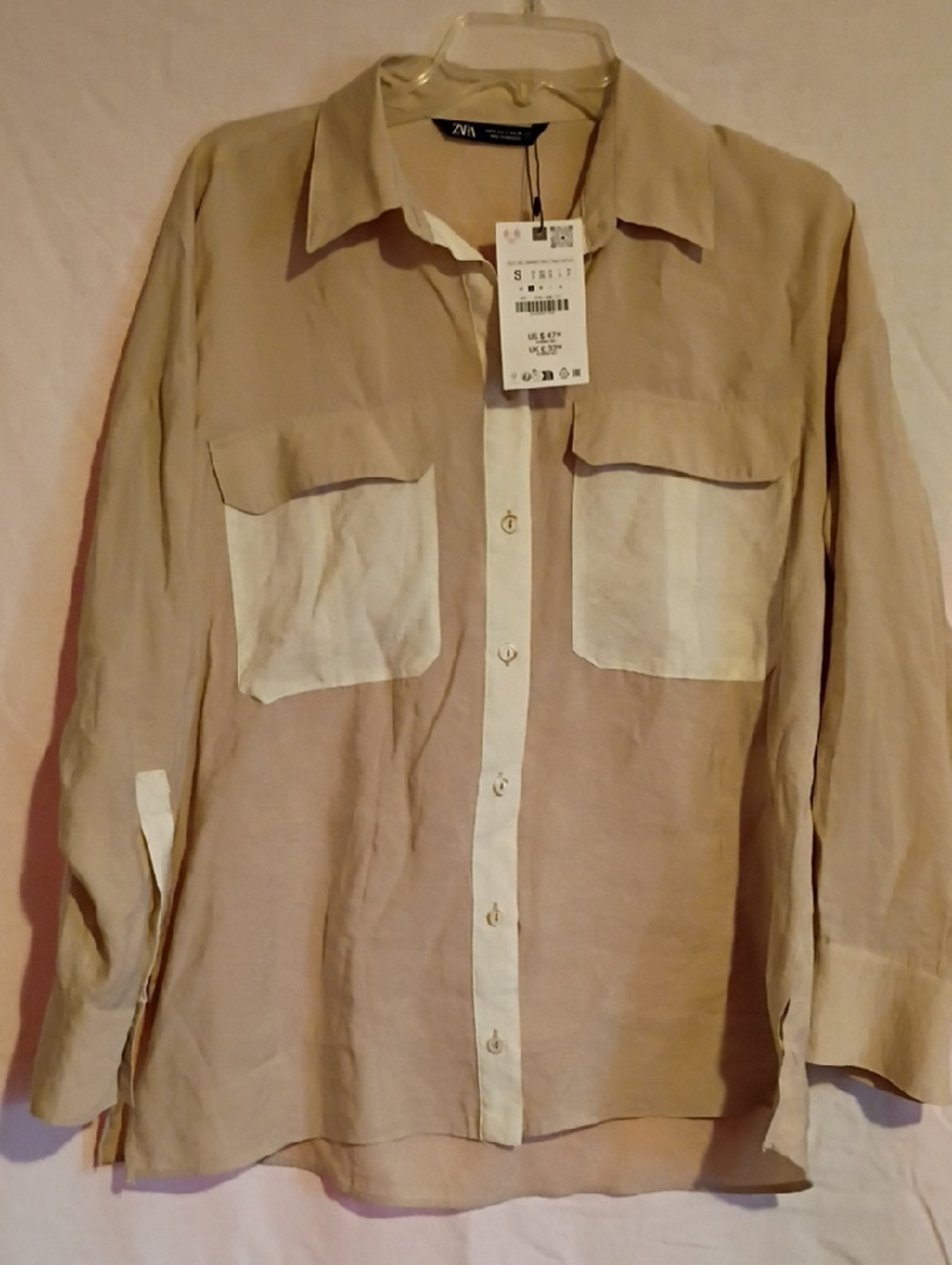 Zara Two-Tone Beige and White Button-Down Shirt